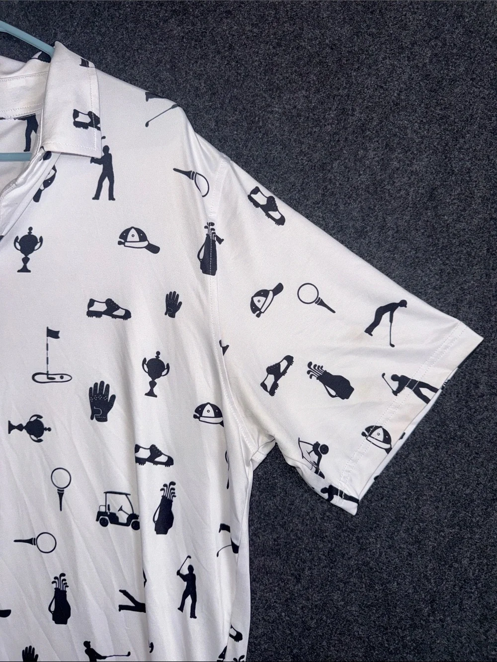 Deolax Mens Golf Polo Shirt XL White Navy Blue Novelty Print Performance SS